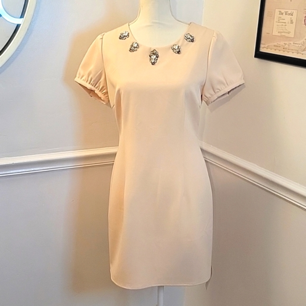 Alice Moon Diamond Studded‎ Mini Dress Tan Womens Large NWT